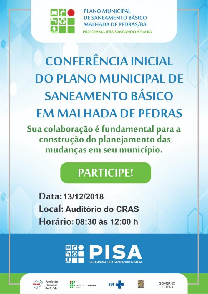 Conferência do Plano Municipal de Saneamento Básico será realizada em Malhada de Pedras